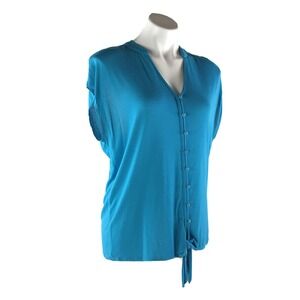The Limited Cap Sleeve Button Front Blue Top Shirt Blouse Tie Front Womens M